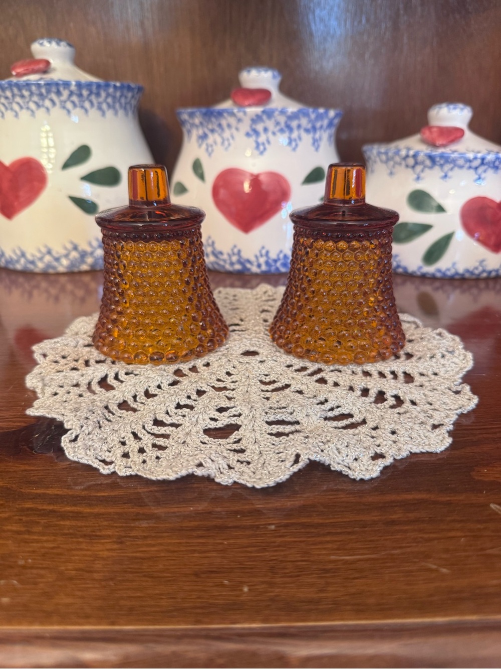 Vintage Amber Hobnail Peg Votive Candleholers- set of 2